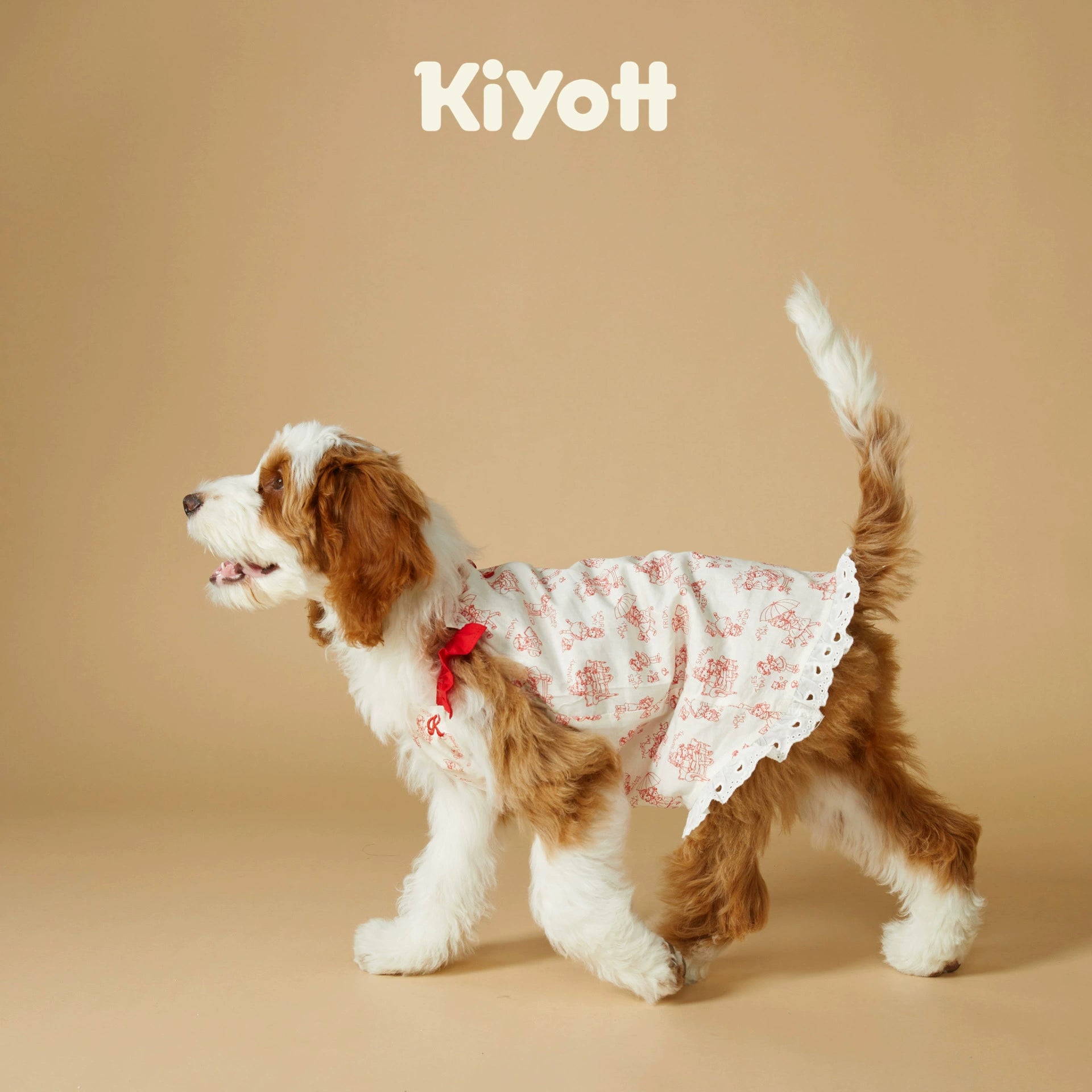KIYOTT® Vintage Ruffled Sleeve Print Lace Dress for Dogs