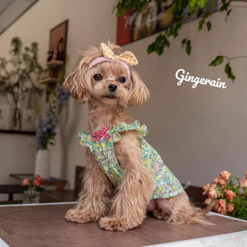 GINGERAIN® Floral Cotton Dog Vest with Bow - KIKOPALS