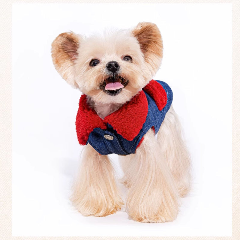 MookiPet® Retro Red Lamb Denim Vest for Dogs and Cats - Blue