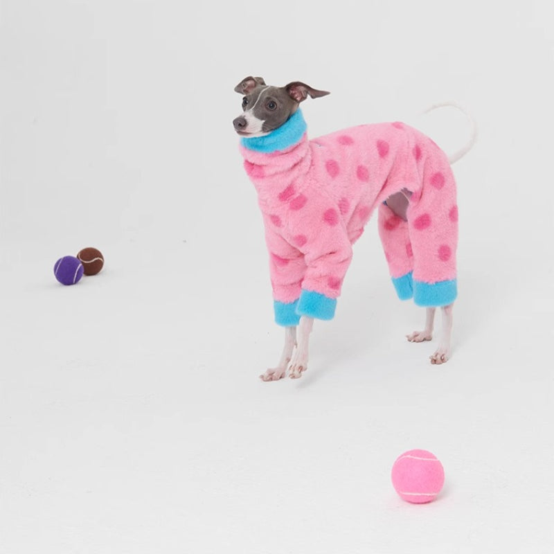 FuzFuz® Plush Pink Dotted Four-Legged Dog Sweater - for Italian Greyhounds & Whippets