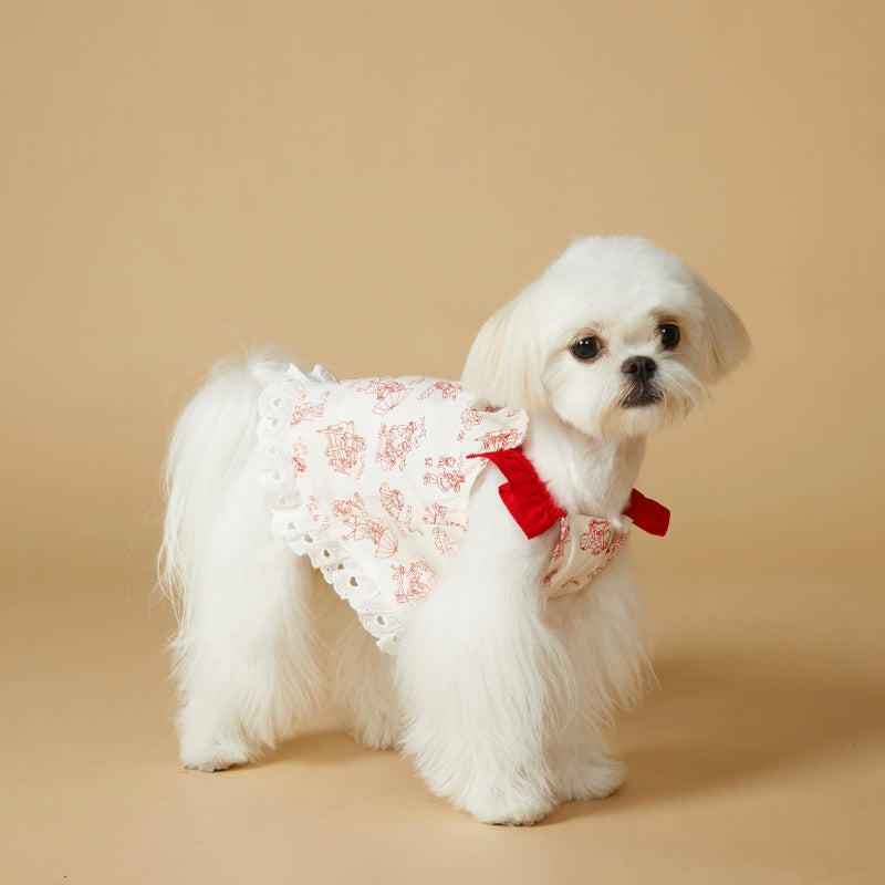 KIYOTT® Vintage Ruffled Sleeve Print Lace Dress for Dogs