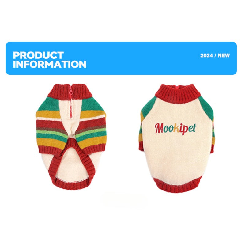 MookiPet® Rainbow Stripe Polo Sweater for Dogs