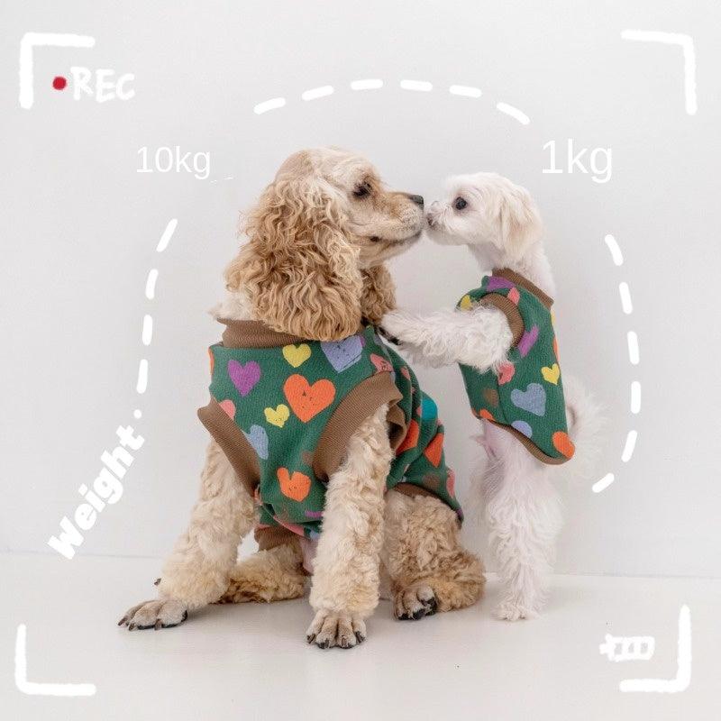 GINGERAIN Green Thick Cotton Heart-Print Dog Vest - KIKOPALS