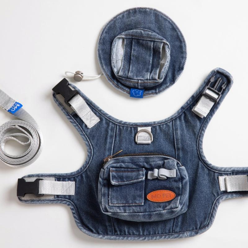 MQPET® Denim Adjustable Pet Vest & Fisherman Hat Set - KIKOPALS