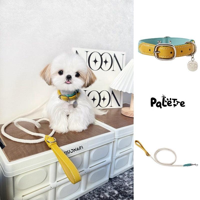 PalettePet® Yellow-Green Genuine Leather Pet Collar & Leash Set - KIKOPALS