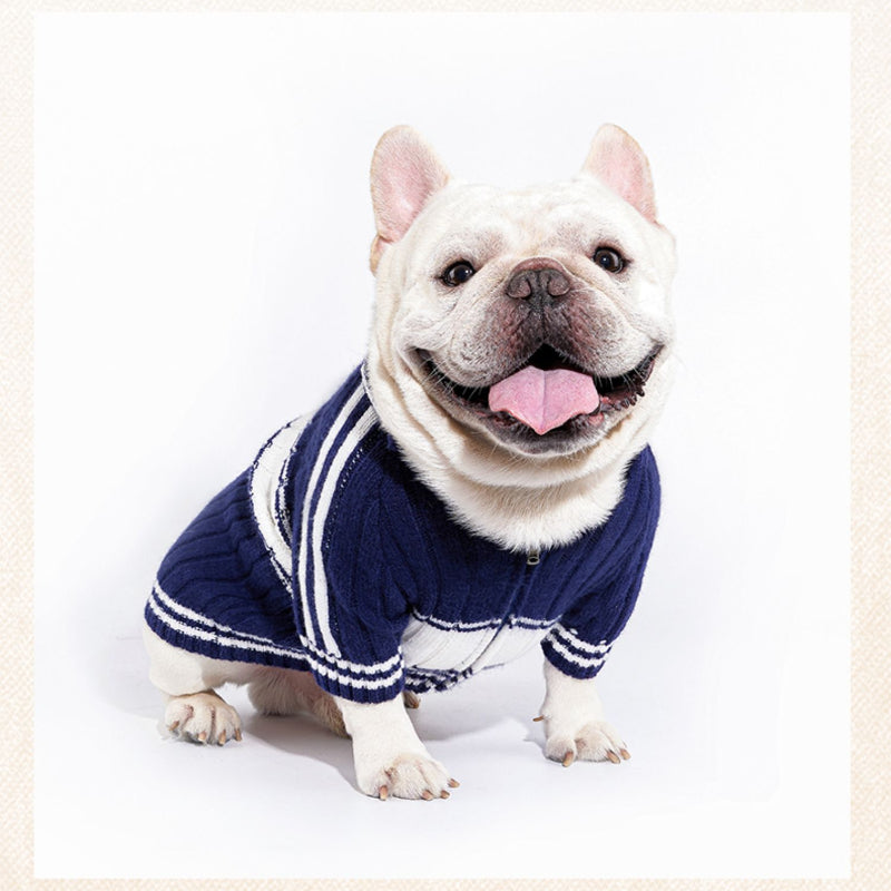 MookiPet® Retro Zip-Up Sweater for Dogs and Cats - Navy Blue