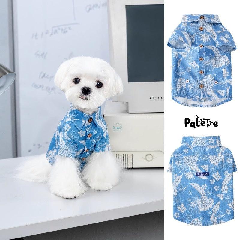 PalettePet® Blue Palm Print Short-Sleeve Dog Shirt - KIKOPALS