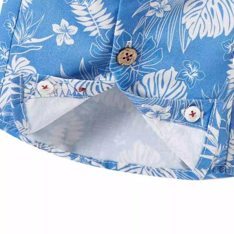 PalettePet® Blue Palm Print Short-Sleeve Dog Shirt - KIKOPALS