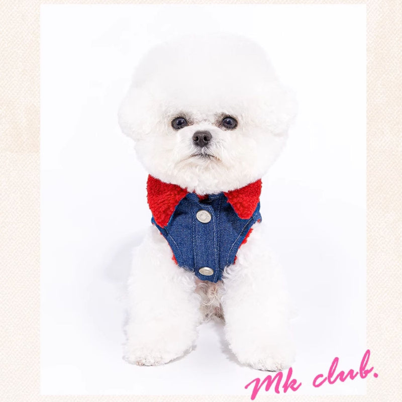 MookiPet® Retro Red Lamb Denim Vest for Dogs and Cats - Blue