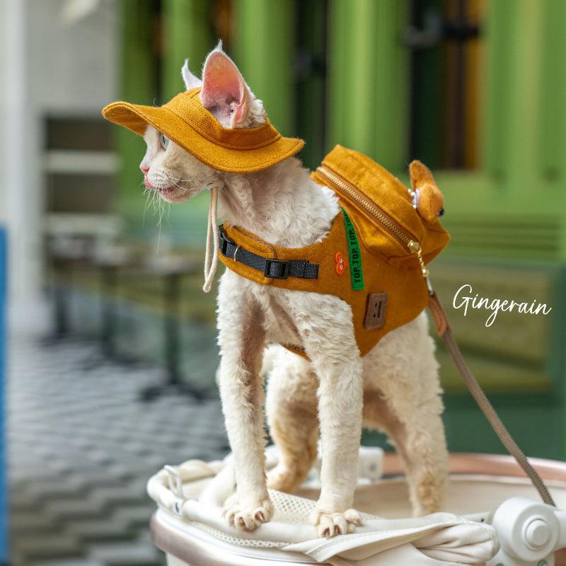 GINGERAIN® Orange Denim Cat Backpack Harness & Leash Set - KIKOPALS