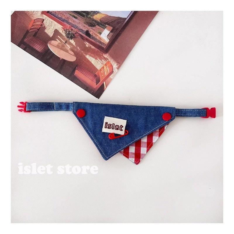 islet store® Red Plaid Denim Pet Bandana / Hat - KIKOPALS