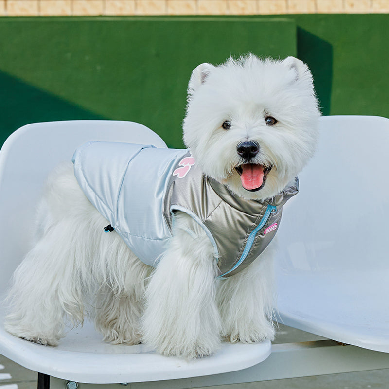 MookiPet® Shiny Paneled Down Vest for Dogs – Blue and Gray