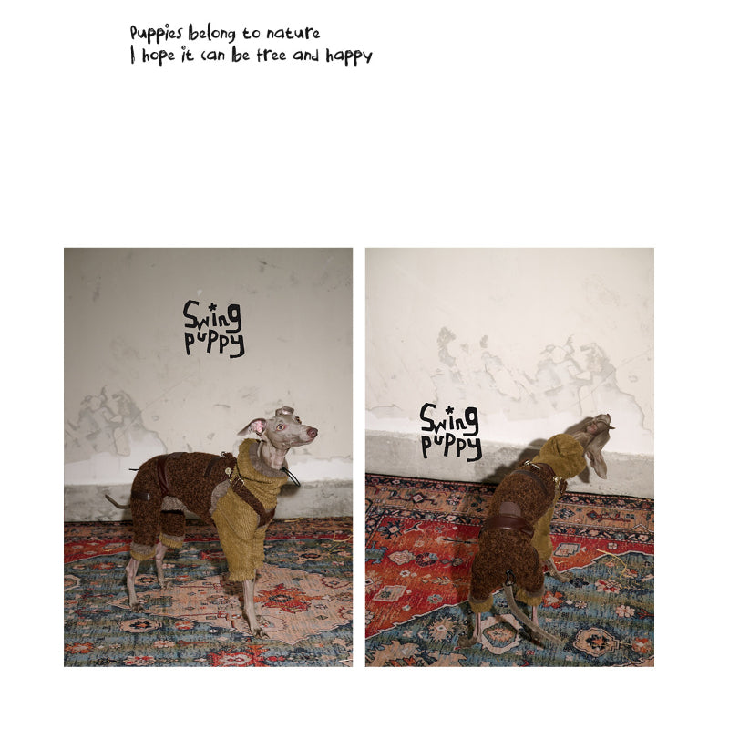 Swingpuppy® Winter Dog Tweed & Leather Adjustable Overalls