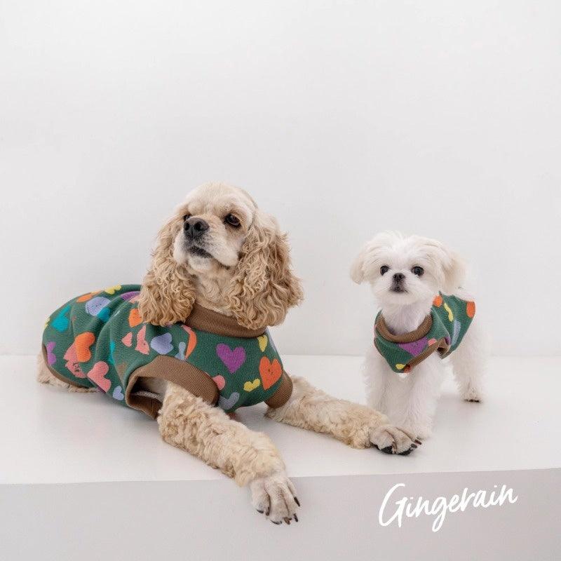 GINGERAIN Green Thick Cotton Heart-Print Dog Vest - KIKOPALS