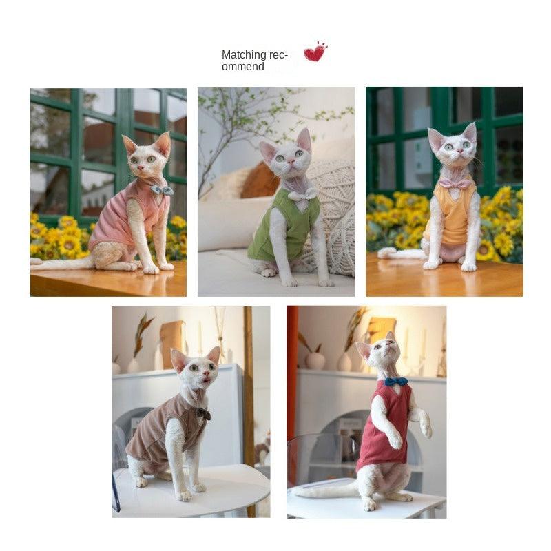 GINGERAIN® Cotton V-Neck Bow Cat Vest - KIKOPALS