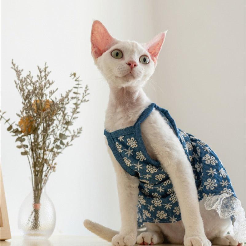 GINGERAIN® Embroidered Denim Cat Dress - KIKOPALS