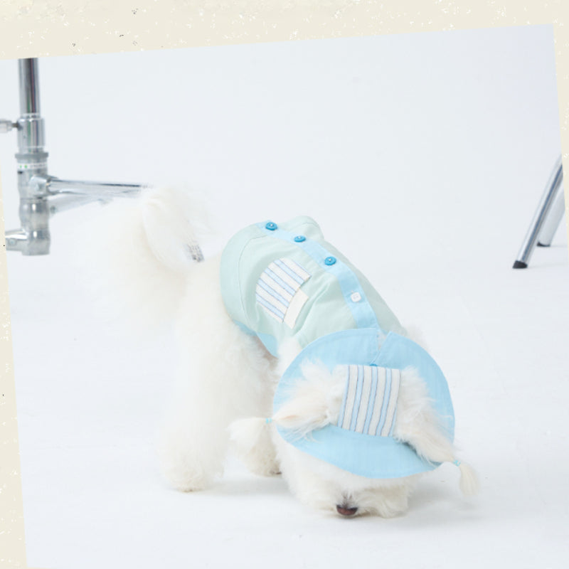 LIKAPAWS® Blue Cotton Dog Shirt & Sun Hat Set