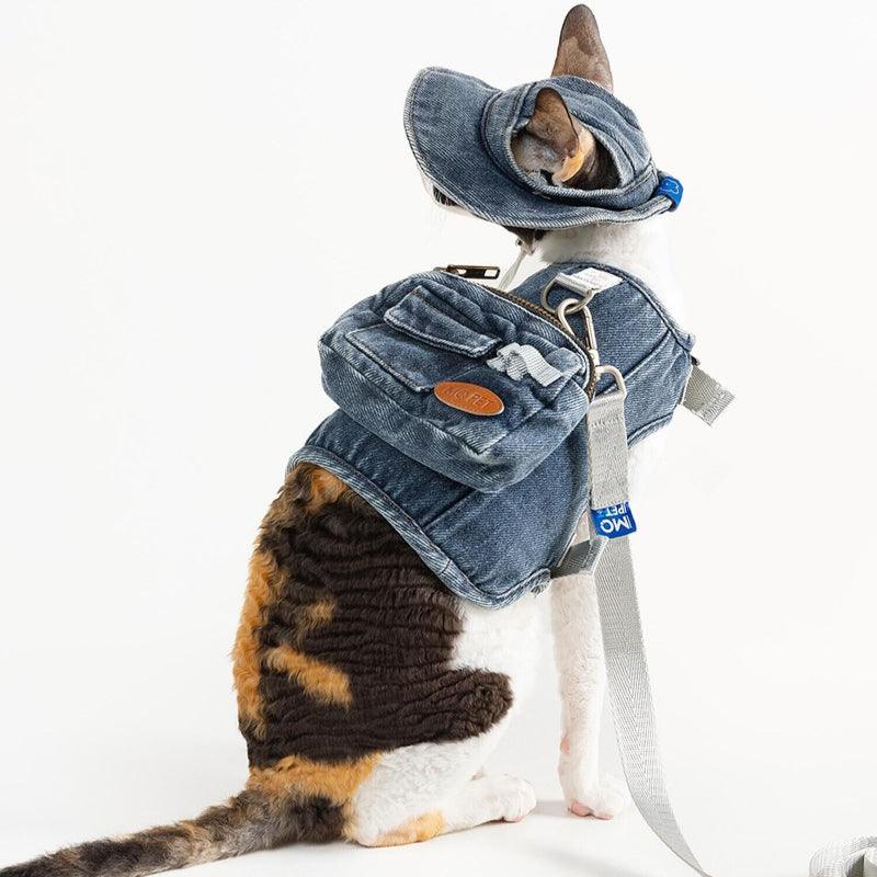 MQPET® Denim Adjustable Pet Vest & Fisherman Hat Set - KIKOPALS