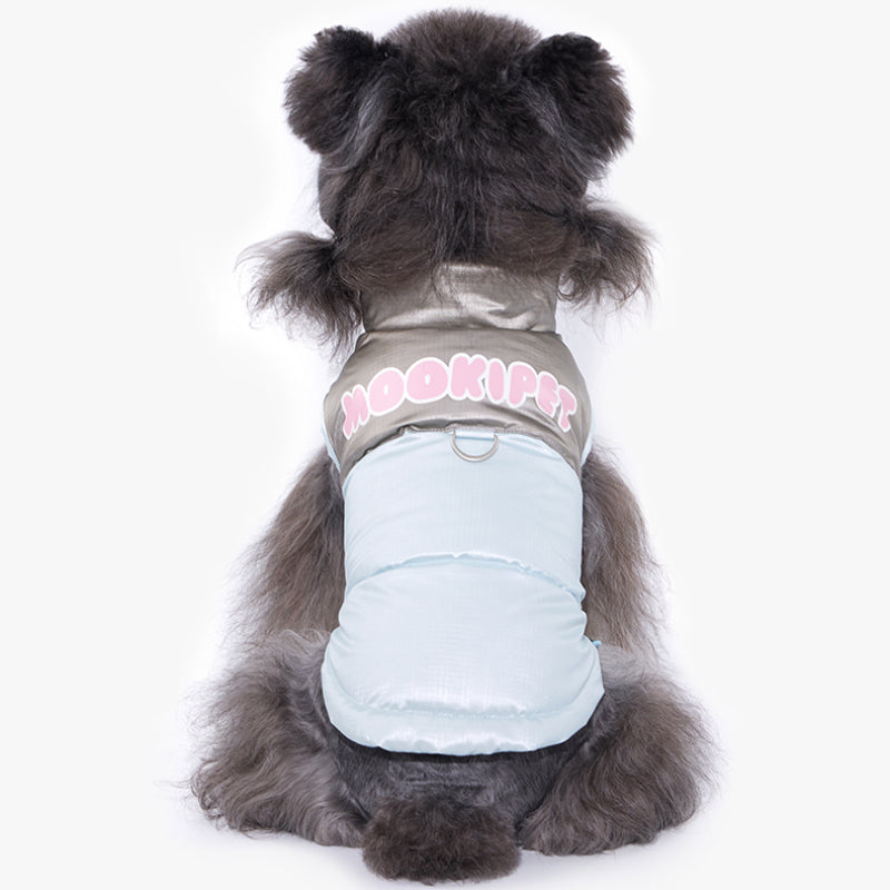 MookiPet® Shiny Paneled Down Vest for Dogs – Blue and Gray