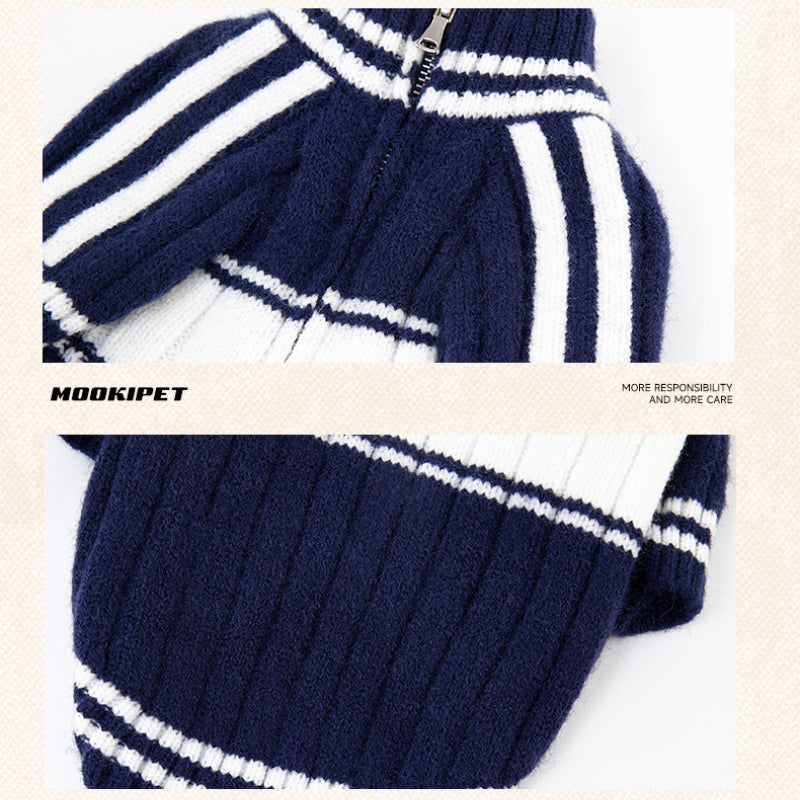 MookiPet® Retro Zip-Up Sweater for Dogs and Cats - Navy Blue