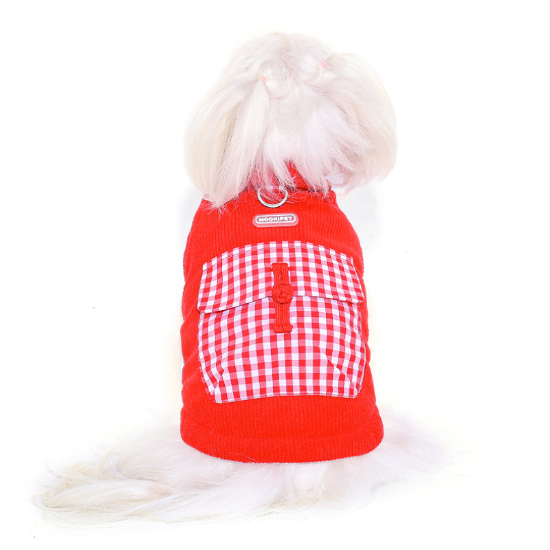 MookiPet® Reversible Corduroy Red Check Vest for Dogs