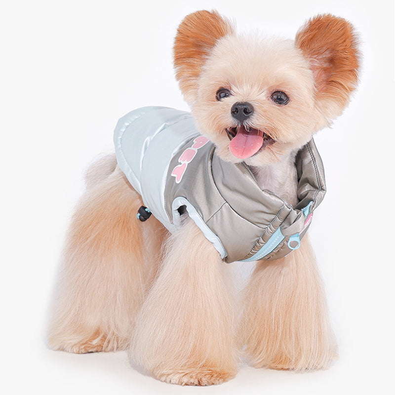 MookiPet® Shiny Paneled Down Vest for Dogs – Blue and Gray