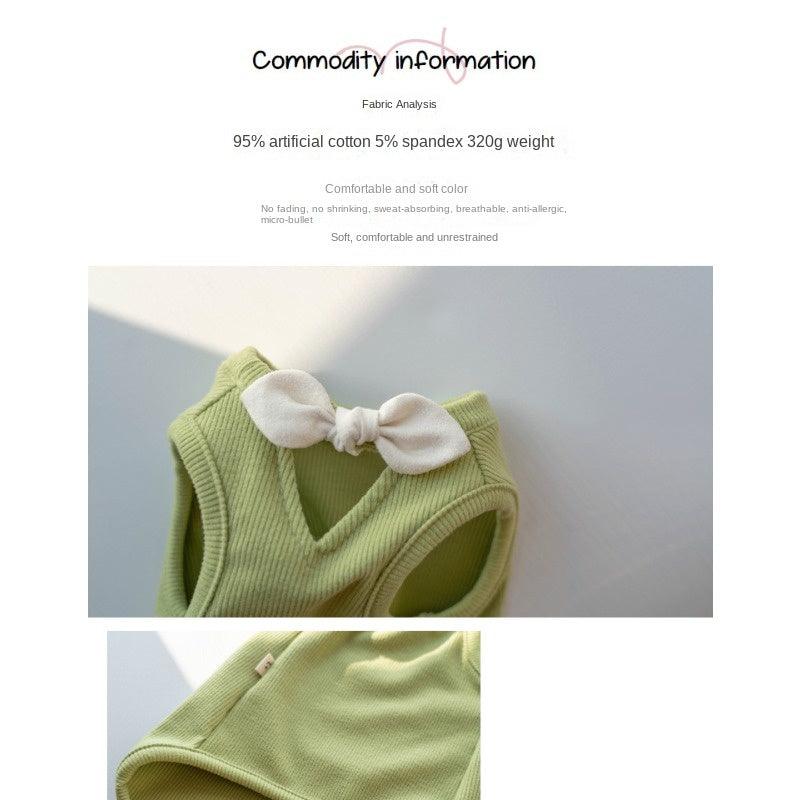 GINGERAIN® Cotton V-Neck Bow Cat Vest - KIKOPALS