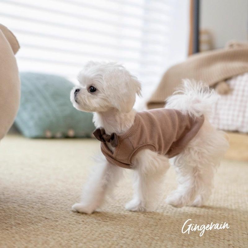 GINGERAIN® Brown Cotton V-Neck Bow Pet Vest - KIKOPALS